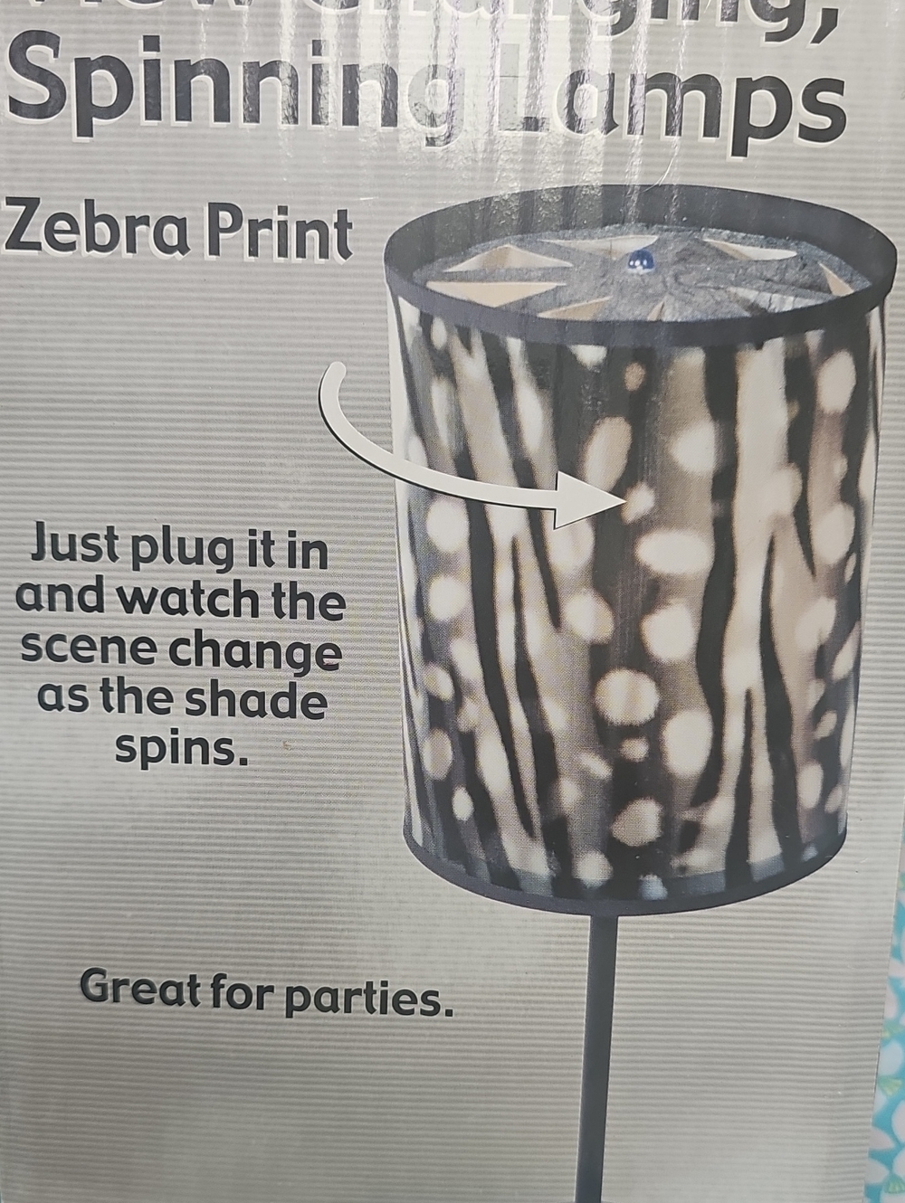 RetroGlo 3-D View Changing Spinning Lamp Zebra Print New In Box